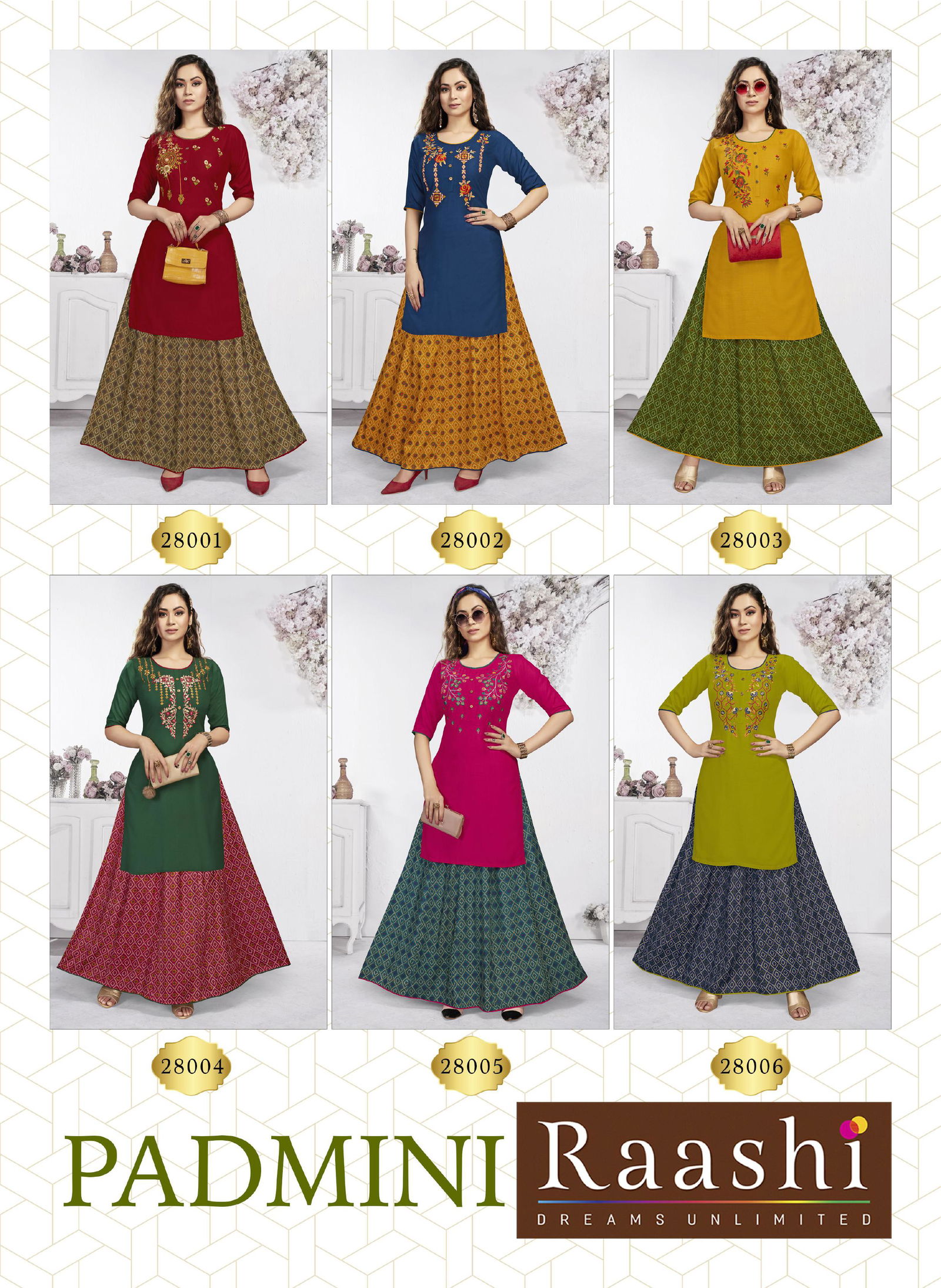 Raashi Padmini Rayon Fancy Ethnic Wear Top With Skirt Collection